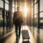 man, portrait, airport, travel, backlight